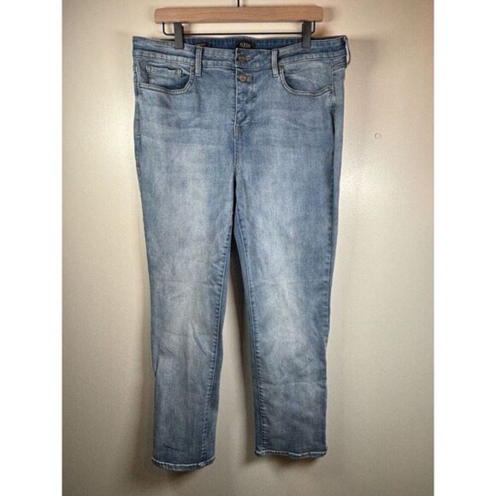 NYDJ Jean Size 14 Sheri Slim Light Wash Stretch Blue Denim High Waist Button Fly